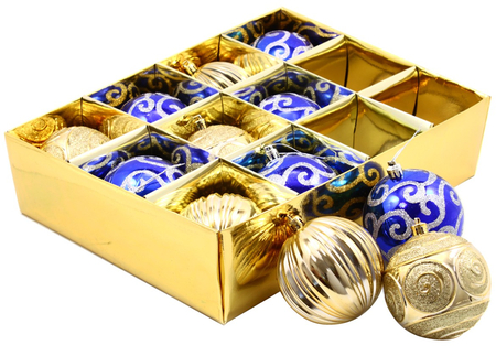 Набор шаров новогодних «Элит» (пластик), диаметр 8 см, 12 шт., желто-синие