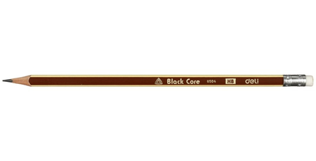 Карандаш чернографитный Deli Black Core, твердость грифеля ТМ, с ластиком, корпус коричневый