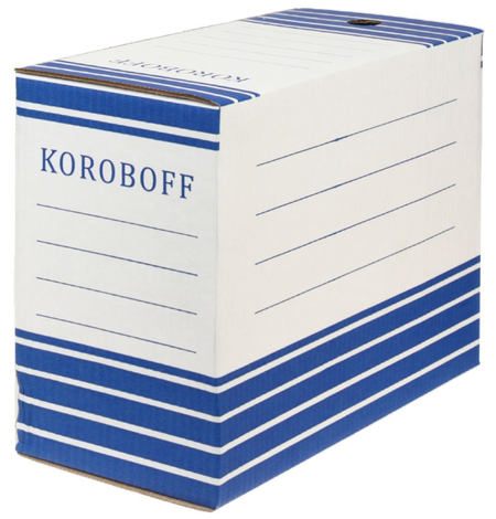 Короб архивный из гофрокартона, корешок 150 мм, 327*150*240 мм, белый с синим Короб архивный из гофрокартона, корешок 150 мм, 327*150*240 мм, белый с синим