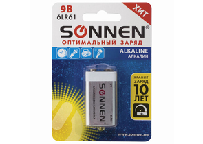 Батарейка щелочная Sonnen Alkaline, 6LR61, 9V, тип «Крона» Батарейка щелочная Sonnen Alkaline, 6LR61, 9V, тип «Крона»