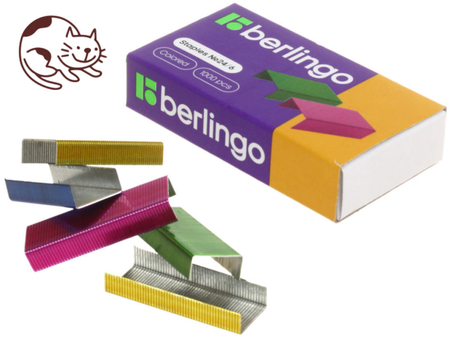 Скобы для степлеров Berlingo, №24/6, 1000 шт., цветные