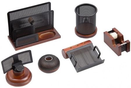 Набор настольный из 6 предметов Delucci, черный/темно-коричневый орех Набор настольный из 6 предметов Delucci, черный/темно-коричневый орех