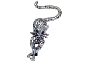 Брошь «Кошка грациозная», 5 см, цвет зелёный в чернёном серебре