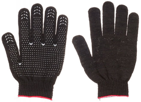 Перчатки трикотажные с ПВХ покрытием «Гловерс-к», черное-серые, четырехнитевые