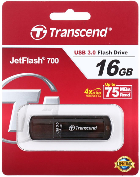 Флэш-накопитель Transcend JetFlash 700, 16Gb, корпус черный