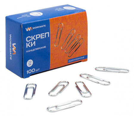 Скрепки проволочные Workmate, 22 мм, 100 шт., округлые, оцинкованные