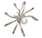 Брошь «Паук. Жемчужинка», высота 4 см, цвет белый с серебристым