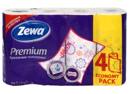 Полотенца бумажные Zewa Premium (в рулоне), 4 рулона, ширина 230 мм, Decor, цветные Полотенца бумажные Zewa Premium (в рулоне), 4 рулона, ширина 230 мм, Decor, цветные