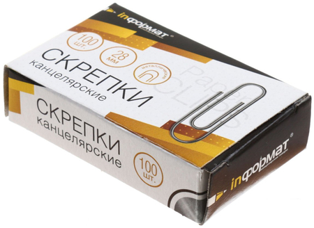 Скрепки проволочные inФормат, 28 мм, 100 шт., округлые, без покрытия Скрепки проволочные inФормат, 28 мм, 100 шт., округлые, без покрытия