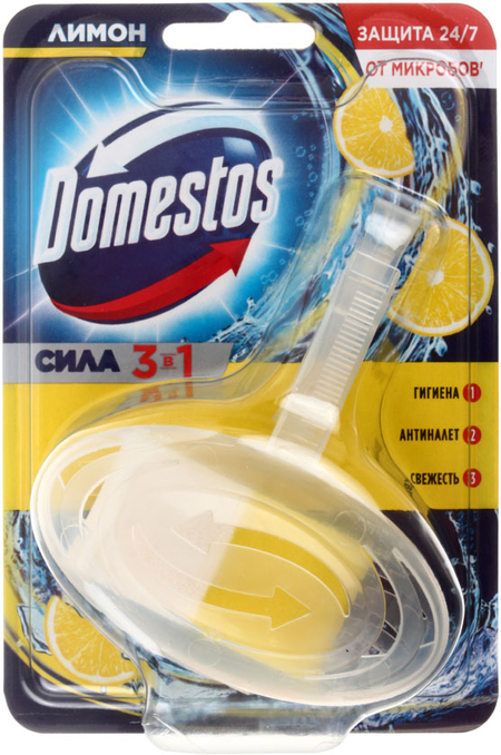 Блок для унитаза в пластиковом подвесе Domestos, 40 г, «Лимон»