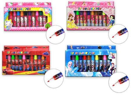 Фломастеры в картонной упаковке, 12 цветов, толщина линии 1-2 мм, невентилируемый колпачок, ассорти