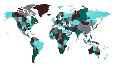 Конструктор интерьерный деревянный Ewa «Карта Мира», 1920*1050*12 мм, 127 деталей, «Эмеральд плэнет» (Large)