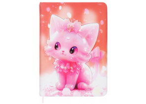 Книжка записная детская 3D «Кошка» (ПВХ-обложка), 124×177 мм, 96 л., линия, с закладкой-ляссе (розовый фон)