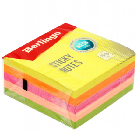 Бумага для заметок с липким краем Berlingo Ultra Sticky, 76*76 мм, 1 блок*400 л., 5 цветов, неон Бумага для заметок с липким краем Berlingo Ultra Sticky, 76*76 мм, 1 блок*400 л., 5 цветов, неон