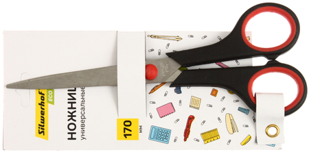 Ножницы канцелярские Silwerhof Eco «Универсальные», 170 мм, ручки черные с красным