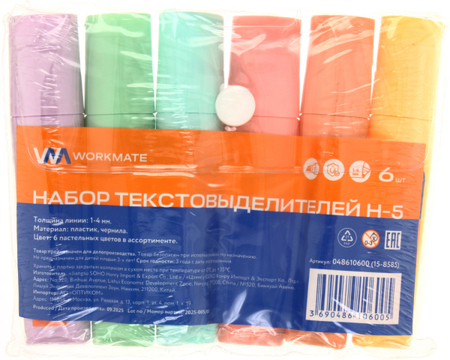 Набор маркеров-текстовыделителей Workmate Pastel H-5 , 6 цветов Набор маркеров-текстовыделителей Workmate Pastel H-5 , 6 цветов