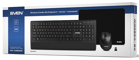 Клавиатура и мышь с ковриком Sven KB-C3800W, беспроводные, черные