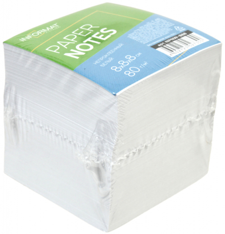 Блок бумаги для заметок «Куб» inФормат, 80*80*80 мм, непроклеенный, белый