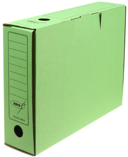 Короб архивный из гофрокартона Kris с замком, корешок 80 мм, 340*255*80 мм, зеленый