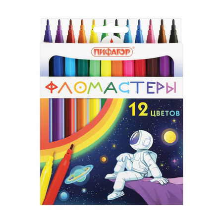 Фломастеры «Пифагор. Космическая одиссея», 12 цветов, толщина линии 1 мм, вентилируемый колпачок Фломастеры «Пифагор. Космическая одиссея», 12 цветов, толщина линии 1 мм, вентилируемый колпачок