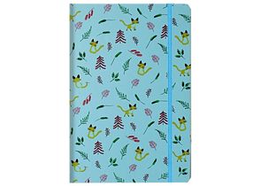 Книжка записная на резинке «Котики и листочки» (А5), 140×210 мм, 80 л., линия, голубая