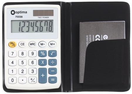 Калькулятор карманный 8-разрядный Optima 75520, белый
