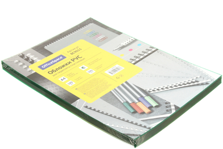 Обложки для переплета пластиковые OfficeSpace «Кристалл», А4, 100 шт., 180 мкм, прозрачно-зеленые