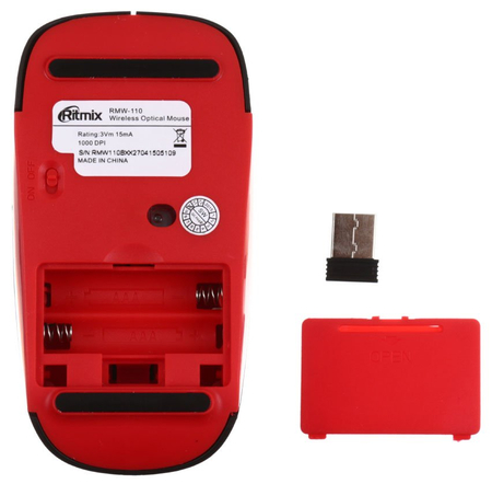 Мышь компьютерная Ritmix RMW-110, беспроводная, черная с красным Мышь компьютерная Ritmix RMW-110, беспроводная, черная с красным