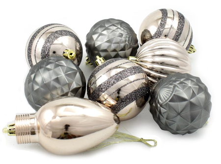 Набор украшений новогодних, диаметр шаров 7 см, 8 шт., с фигуркой-лампочкой золото/серебро
