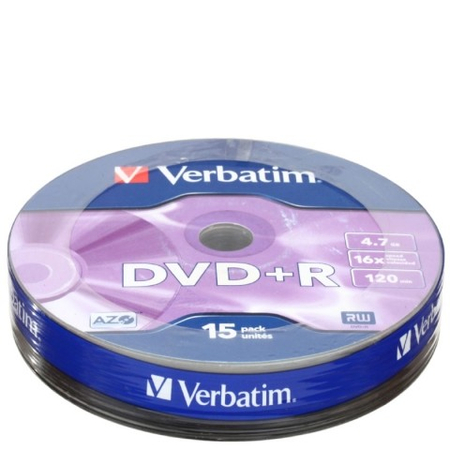 Компакт-диск DVD+R Verbatim, 16x, 15 шт., в тубе Matt Silver