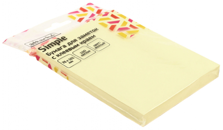 Бумага для заметок с липким краем Attache Simple, 76*101 мм, 1 блок *100 л., желтая пастель