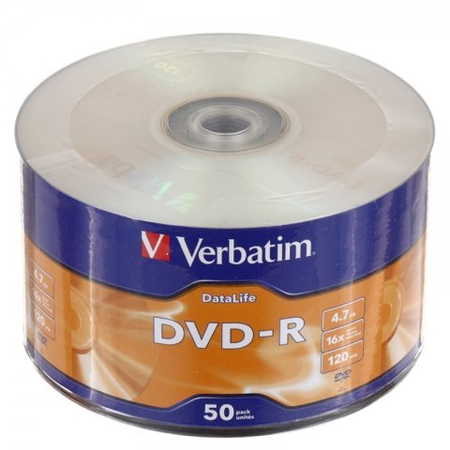 Компакт-диск DVD-R Verbatim, 16х, 50 штук, туба (цена за 50 шт.) Компакт-диск DVD-R Verbatim, 16х, 50 штук, туба (цена за 50 шт.)