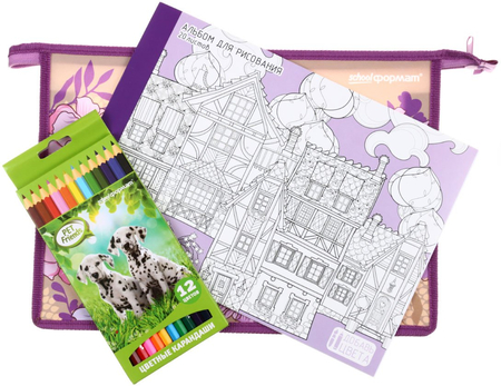 Папка для тетрадей «Фиолетовые птицы» с наполнением, 3 предмета