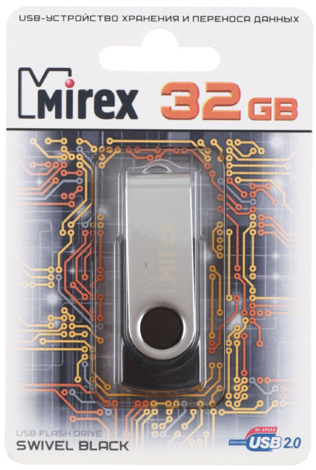 Флэш-накопитель Mirex Swivel (2.0), 32Gb, корпус черный