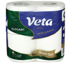 Бумага туалетная Veta Elegant, 4 рулона, ширина 90 мм, белая
