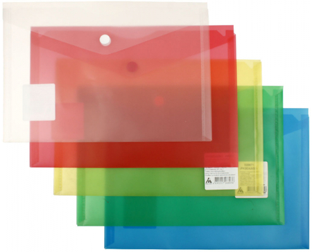 Папка-конверт пластиковая на кнопке Бюрократ А5, толщина пластика 0,18 мм, ассорти Папка-конверт пластиковая на кнопке Бюрократ А5, толщина пластика 0,18 мм, ассорти