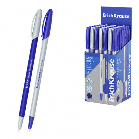 Ручка шариковая одноразовая ErichKrause Neo Stick Metallic, корпус ассорти, стержень синий Ручка шариковая одноразовая ErichKrause Neo Stick Metallic, корпус ассорти, стержень синий