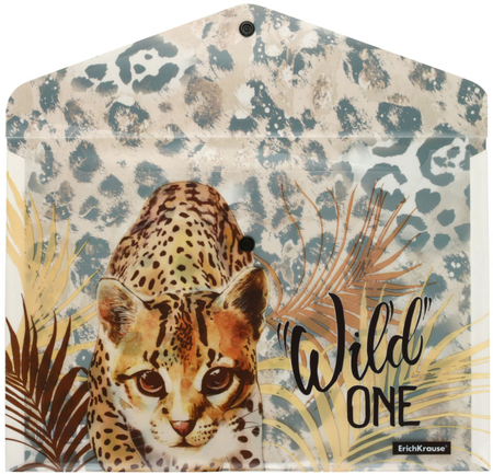 Папка-конверт пластиковая на кнопке ErichKrause А4+ (с рисунком), толщина пластика 0,16 мм, Wild Cat Папка-конверт пластиковая на кнопке ErichKrause А4+ (с рисунком), толщина пластика 0,16 мм, Wild Cat