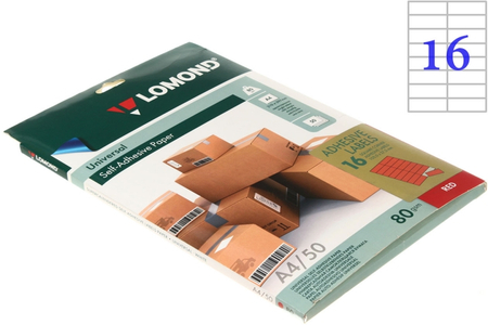 Бумага самоклеящаяся для изготовления этикеток Lomond , А4, 16 шт., 105*37 мм, матовая, красная