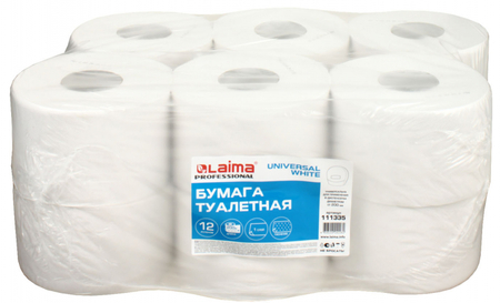 Бумага туалетная Laima Universal White, 12 рулонов, ширина 95 мм, белая Бумага туалетная Laima Universal White, 12 рулонов, ширина 95 мм, белая