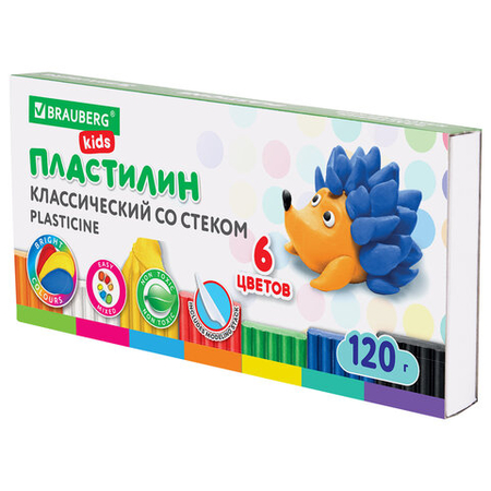Пластилин классический Brauberg Kids, 6 цветов, 120 г, со стекой
