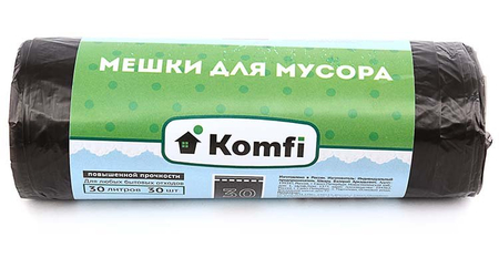 Пакеты для мусора Komfi , 30 л, 30 шт., серые