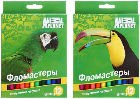 Фломастеры Animal Planet, 12 цветов, толщина линии 1-2 мм, вентилируемый колпачок, ассорти (цена за 1 набор)