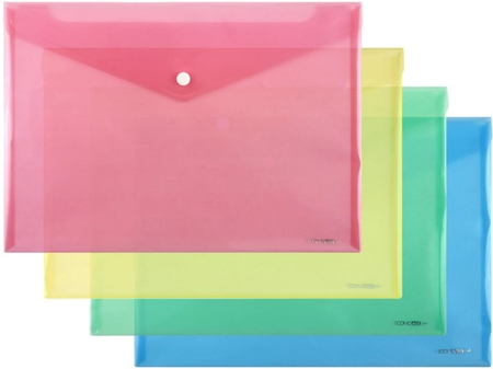 Папка-конверт пластиковая на кнопке Economix, толщина пластика 0,18 мм, ассорти
