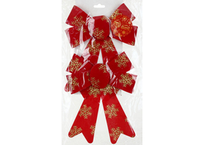 Набор украшений елочных «Бант в снежинках», 2 шт., 14×16 см, красный с золотистым