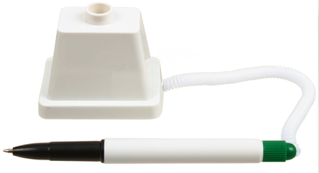 Ручка шариковая на подставке BL-1037, корпус белый с зеленым, стержень синий Ручка шариковая на подставке BL-1037, корпус белый с зеленым, стержень синий