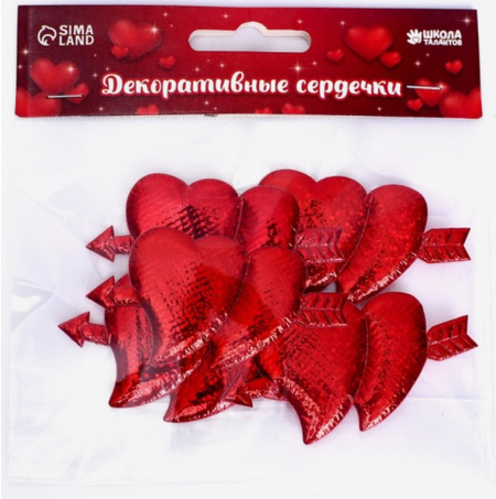 Сердечки декоративные Sima-Land, 6,5*3,3 см, 5 шт., текстиль, красные