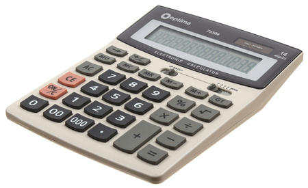 Калькулятор 14-разрядный Optima 75506, серый