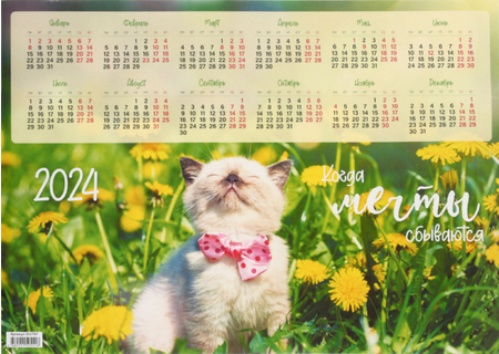 Календарь настенный листовой на 2024 год А3 OfficeSpace, 42*30 см, «Котенок»