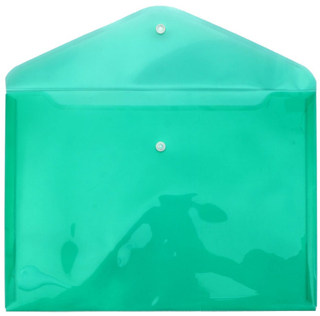 Папка-конверт пластиковая на кнопке «Бизнес-центр» , толщина пластика 0,18 мм, зеленая